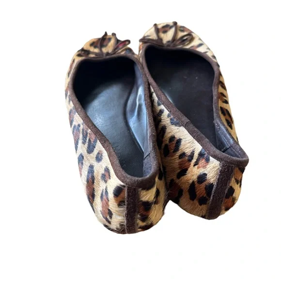 Lauren Ralph Lauren Abira Leopard Print Calf Hair Ballet Flats With Bow Size 7.5 - Picture 2 of 5